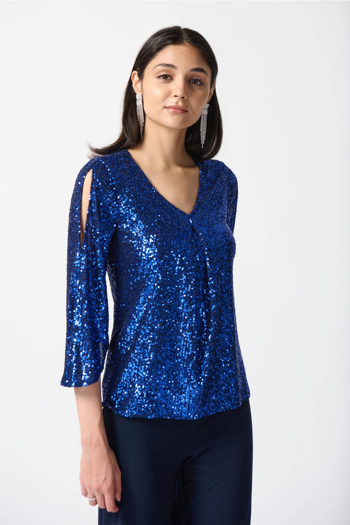 Joseph Ribkoff 234701 Cobalt Blue Sequin Bell Sleeve Top