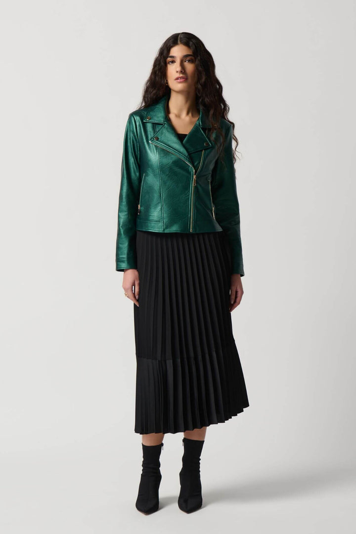 Joseph Ribkoff 234902 Metallic Green Faux Leather Biker Jacket