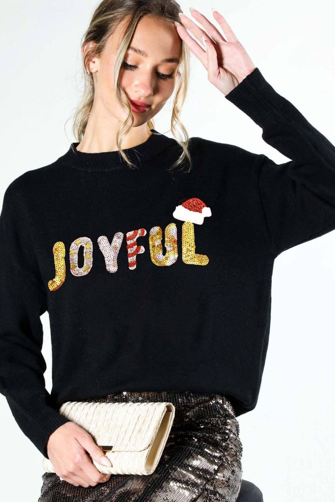 Joyful Colourful Letter Black Sequin Christmas Jumper