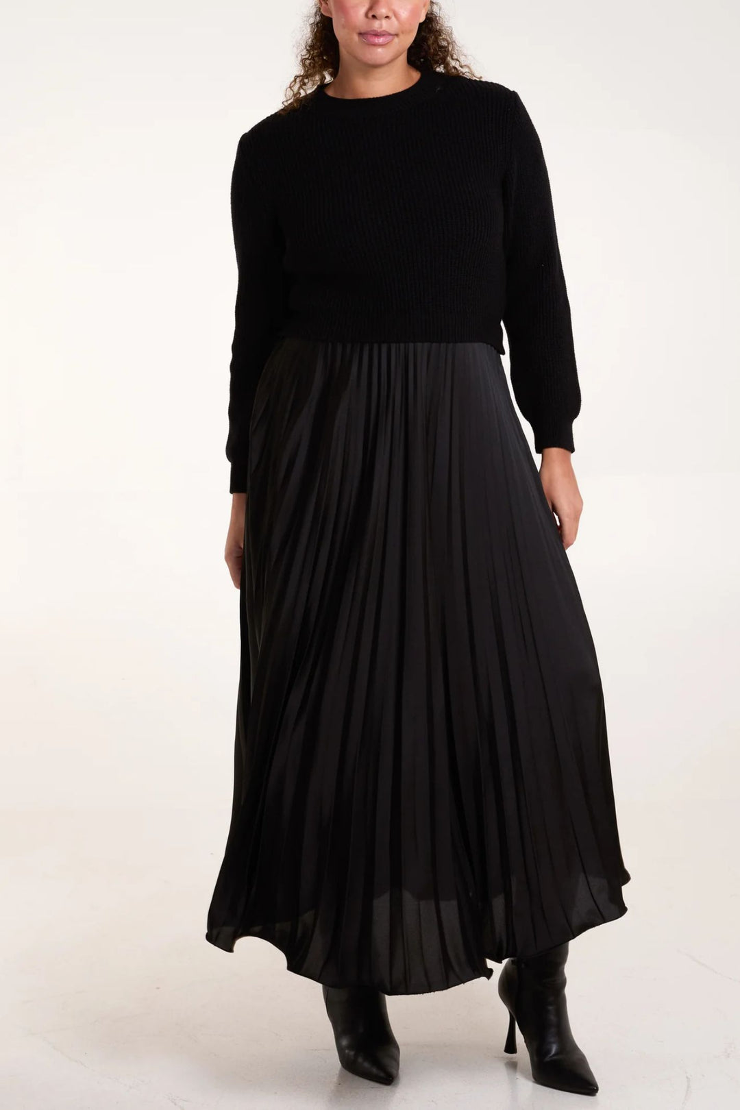 Faux Jumper Dress Black Pleated Skirt
