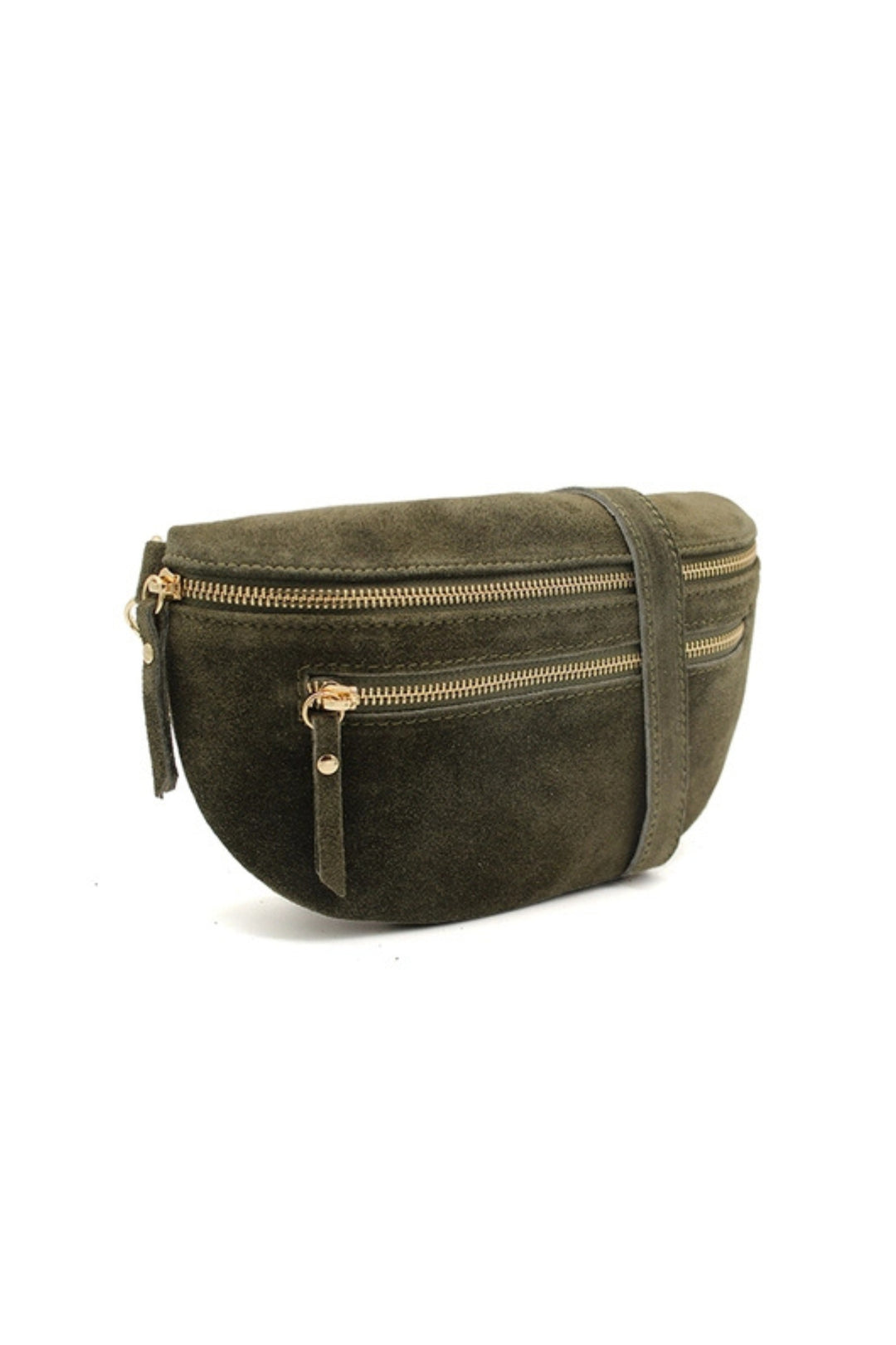 Khaki Suede Half Moon Crossbody Bag