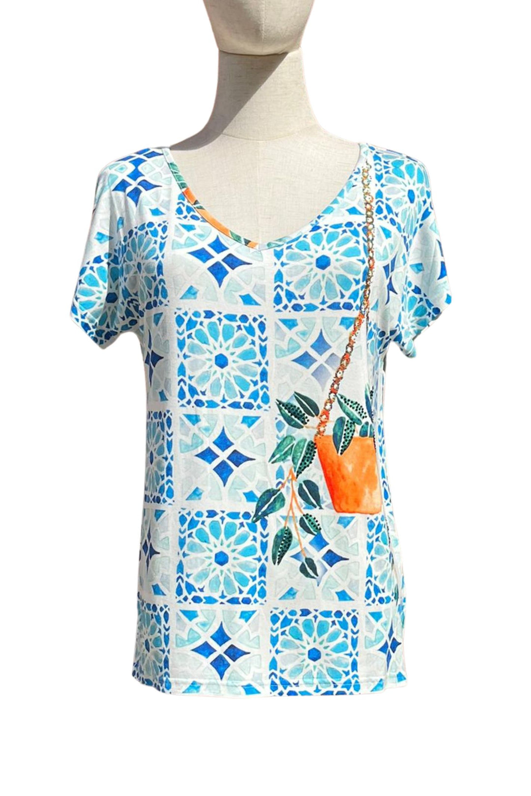 Leo & Ugo TES350 Blue Moroccan Pattern Top