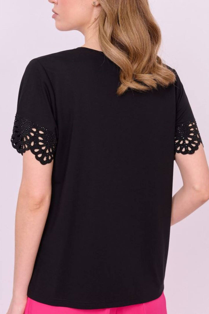 Leo & Ugo TEV861 Black Cut Out Embellished Top