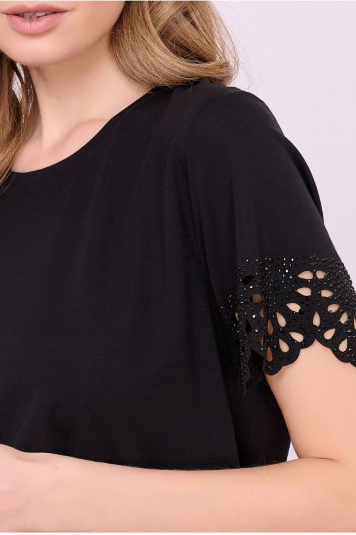 Leo & Ugo TEV861 Black Cut Out Embellished Top