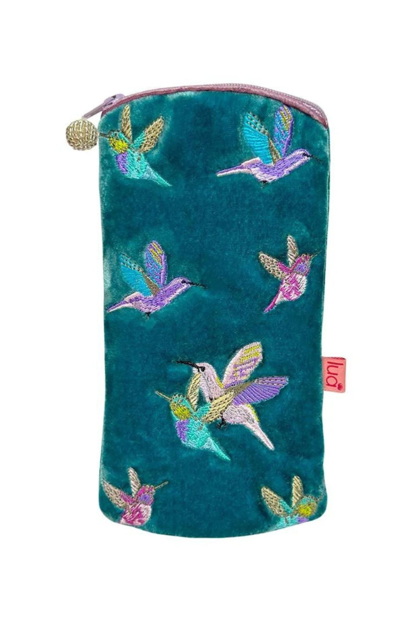 Teal Lua Lua Teal Embroidered Hummingbird Zipped Velvet Glasses Case ...
