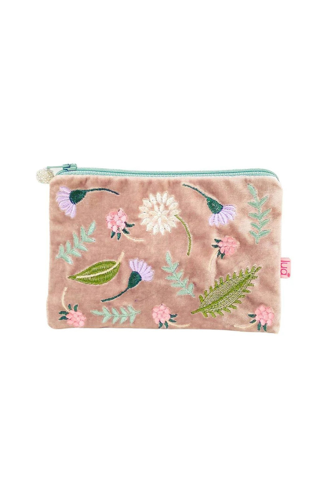 Lua Pink Embroidered Floral Velvet Purse