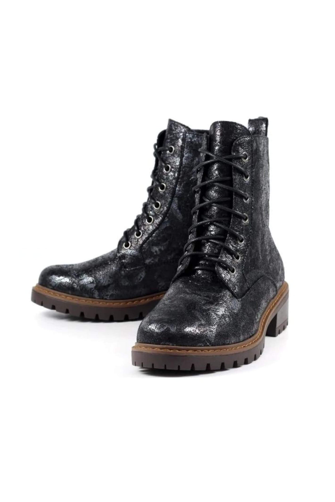 Lunar GLB111 Roseville Black Silver Metallic Rose Boots