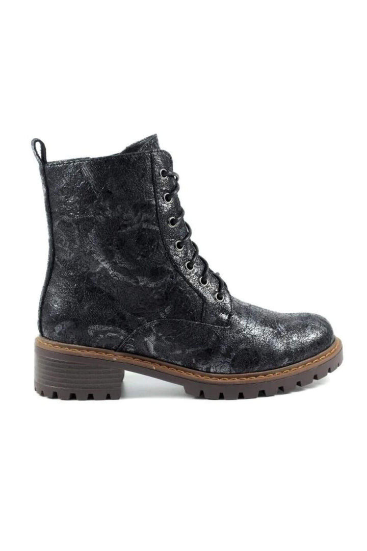 Lunar GLB111 Roseville Black Silver Metallic Rose Boots
