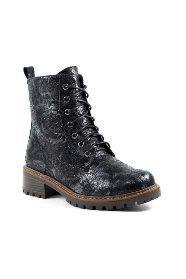 Lunar GLB111 Roseville Black Silver Metallic Rose Boots