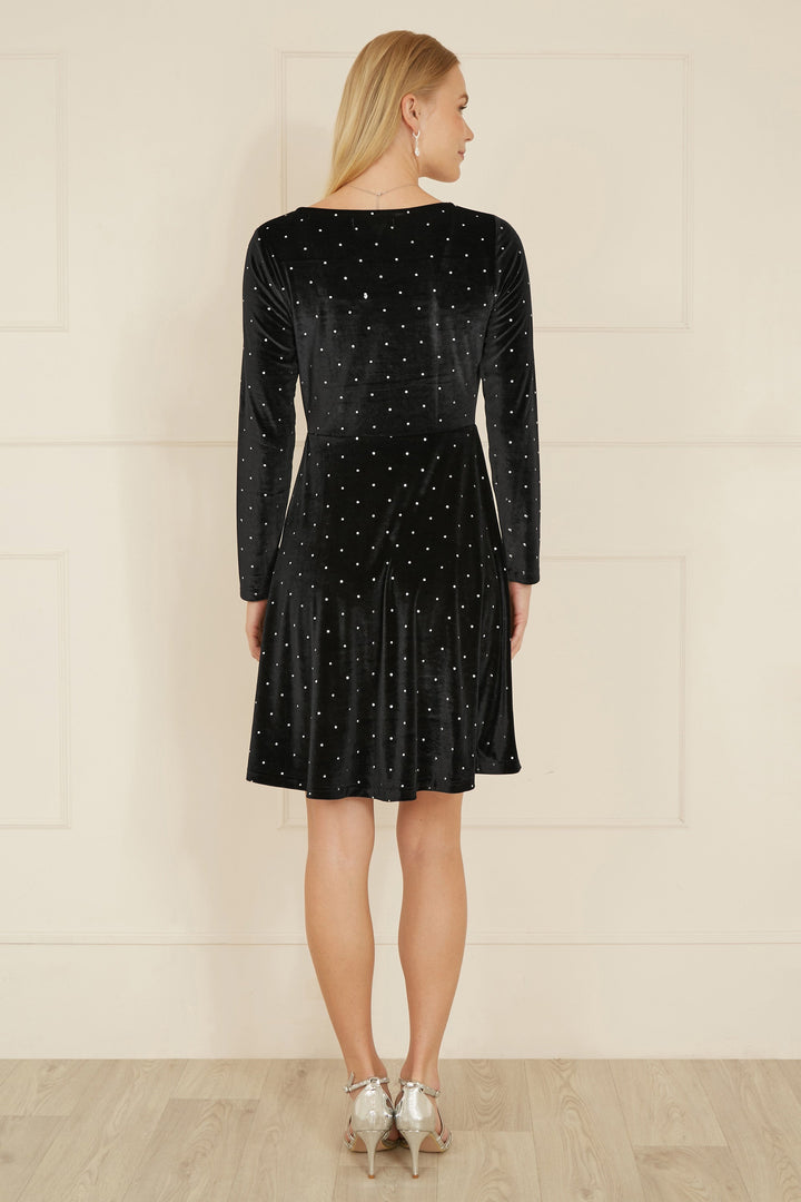 Yumi Black Skater Dress With Diamantes and Long Sleeve