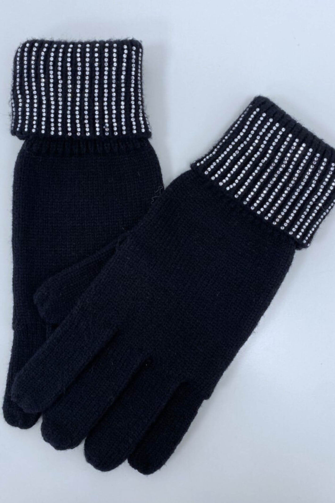 Malissa Black Diamante Embellished Knit Gloves