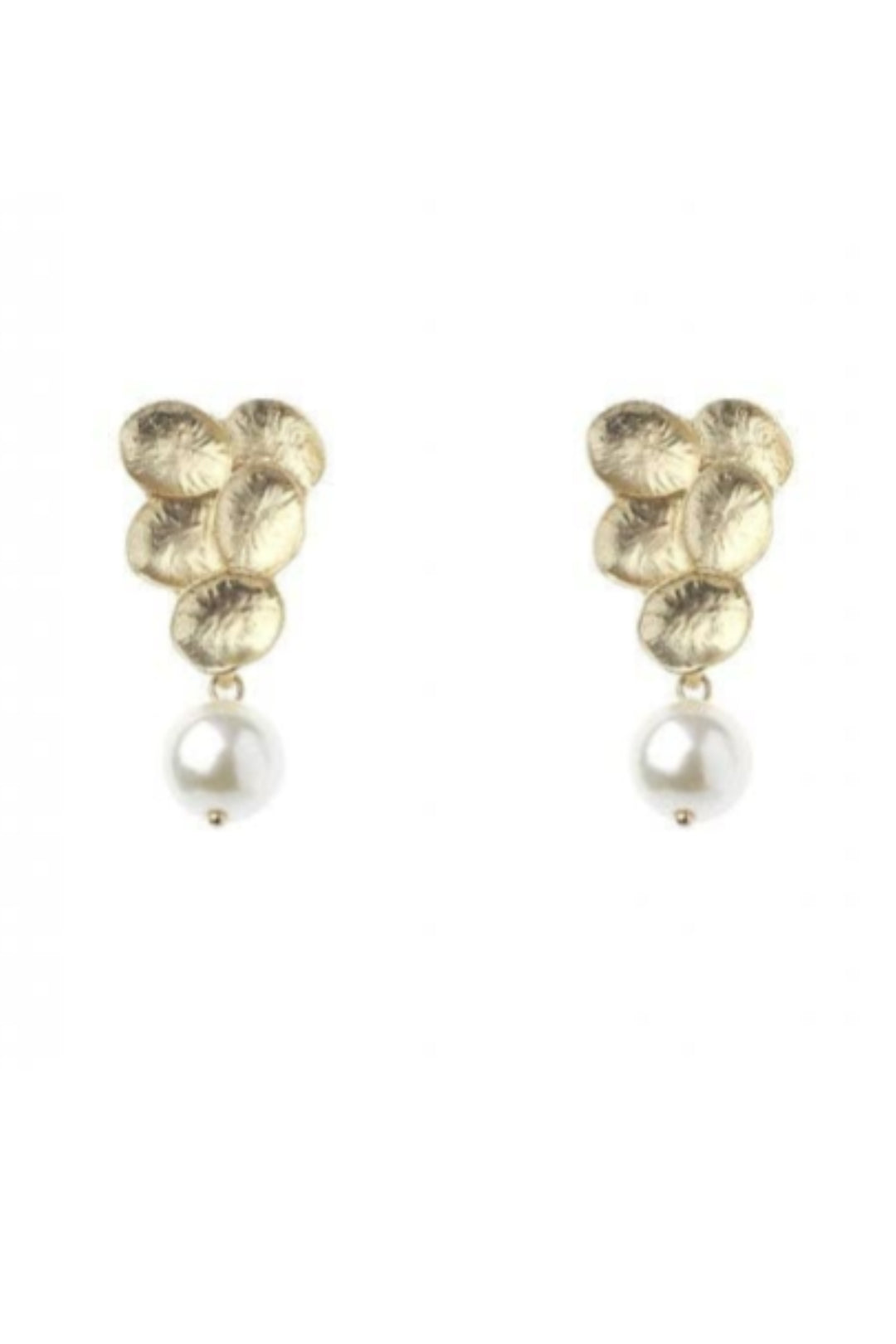 Matte Gold Stud Earring with Drop Pearl