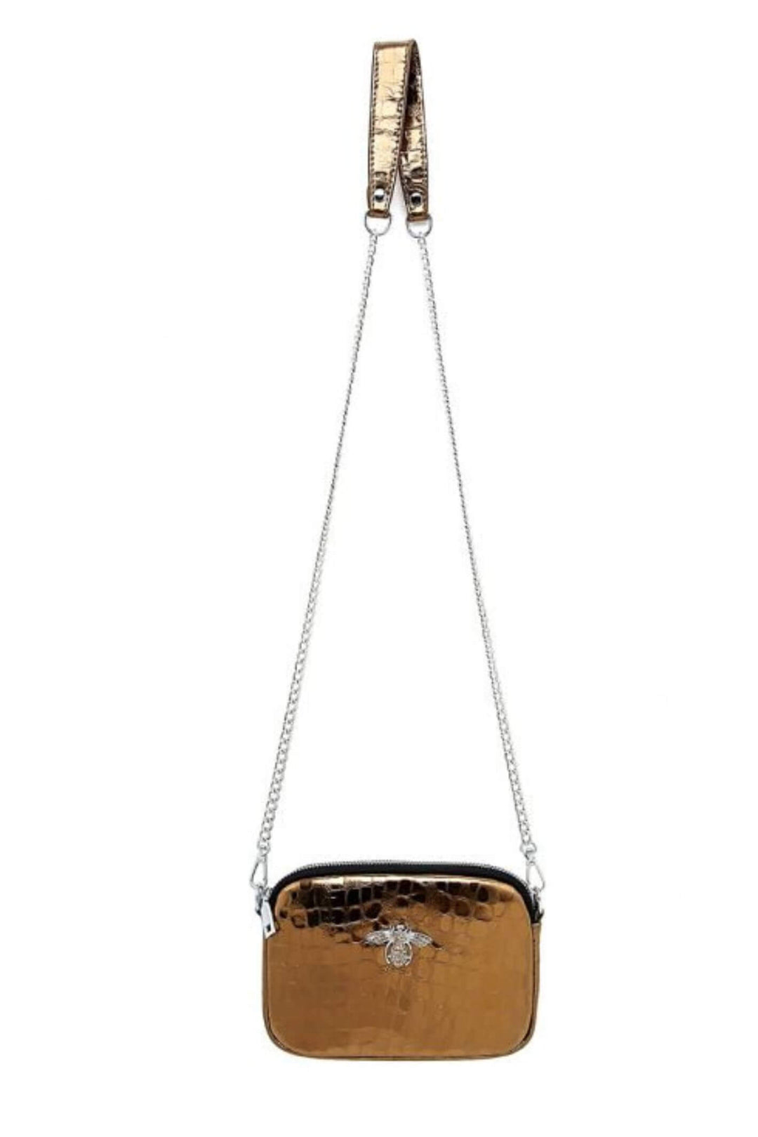 Metallic Copper Leather Bee Crystal Bag