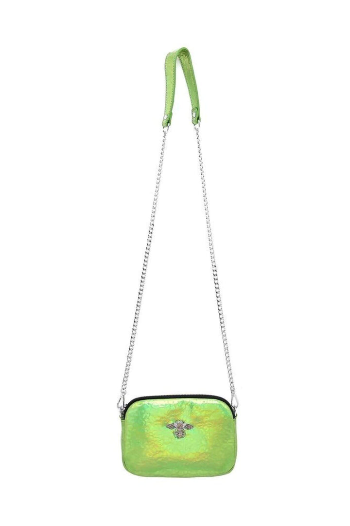 Metallic Green Leather Bee Crystal Bag