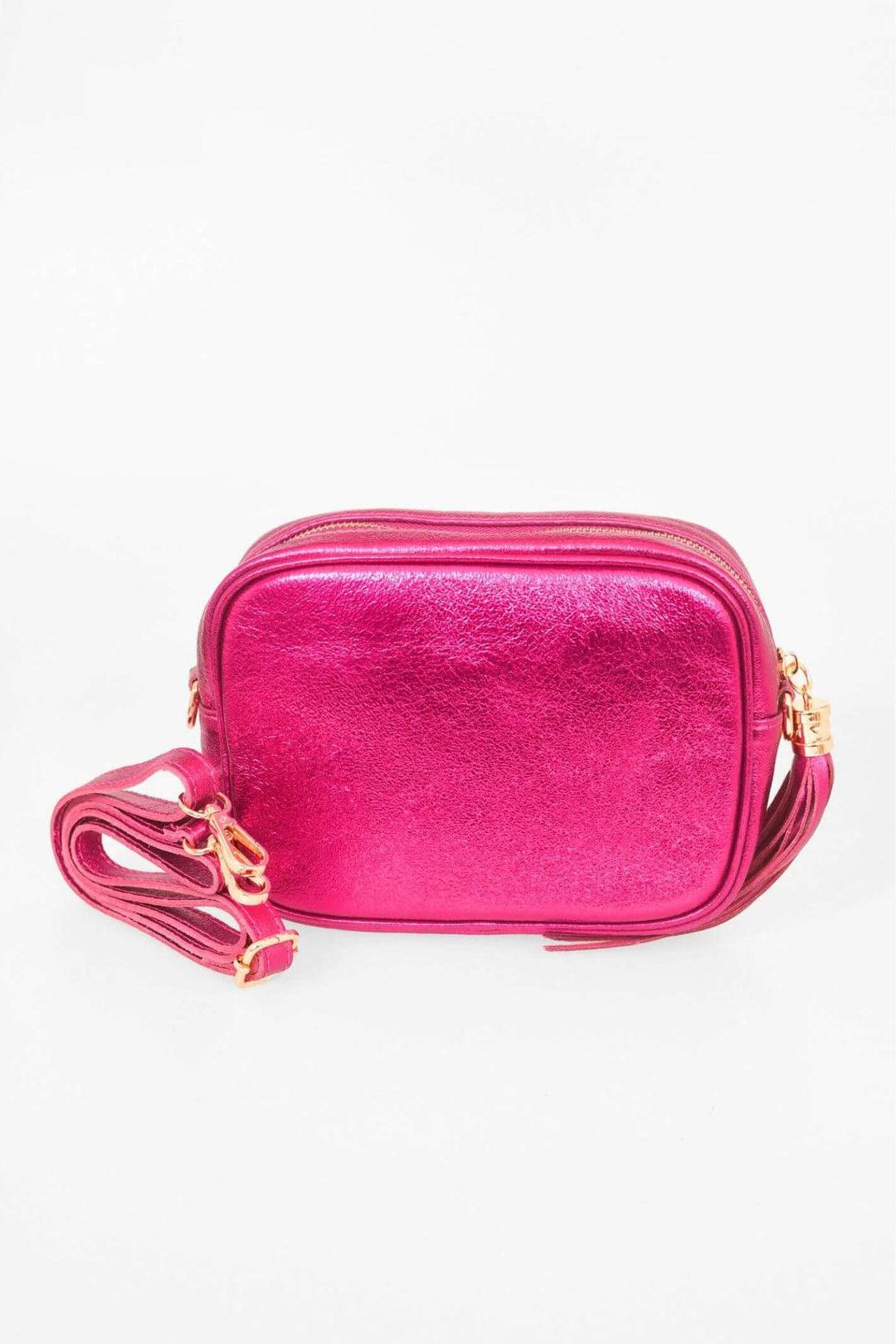 Metallic Magenta Pink Leather Camera Bag