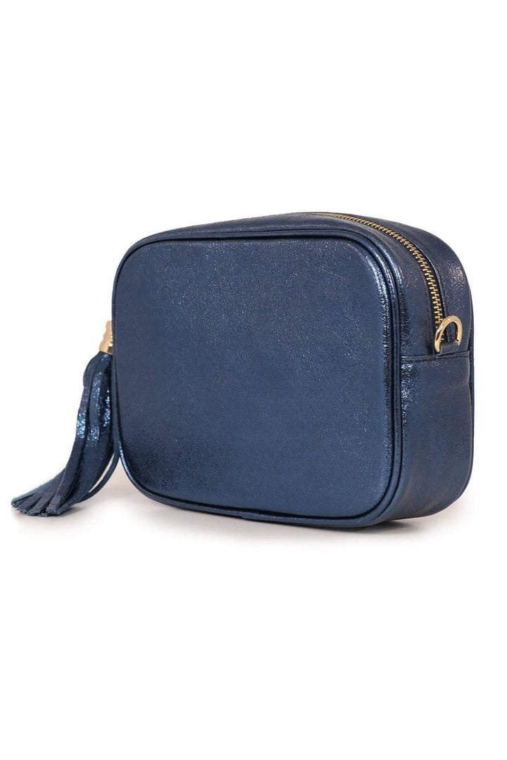 Metallic Midnight Blue Leather Camera Bag