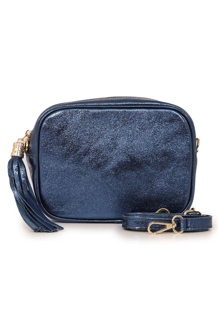 Metallic Midnight Blue Leather Camera Bag