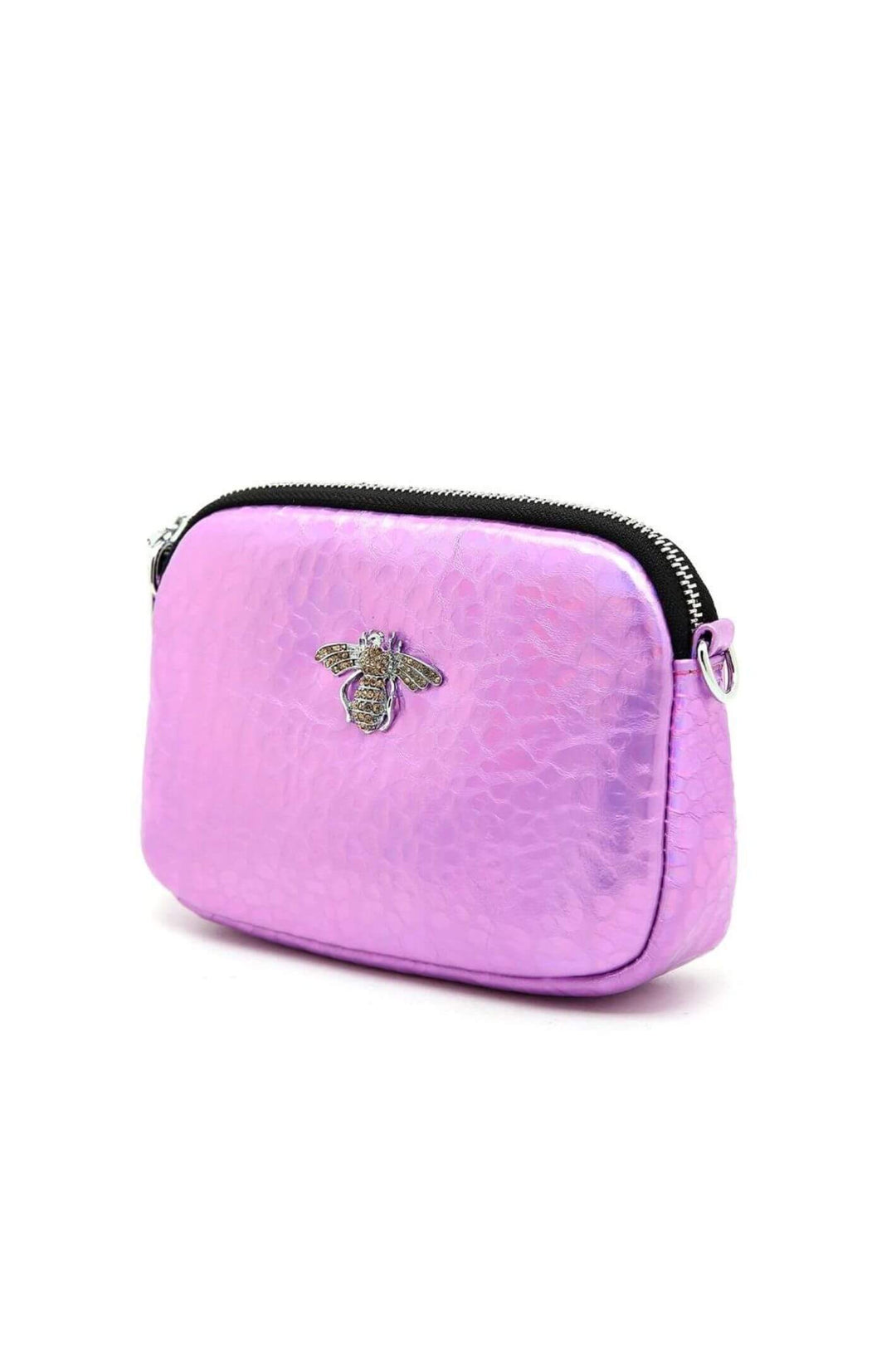 Metallic Pink Leather Bee Crystal Bag