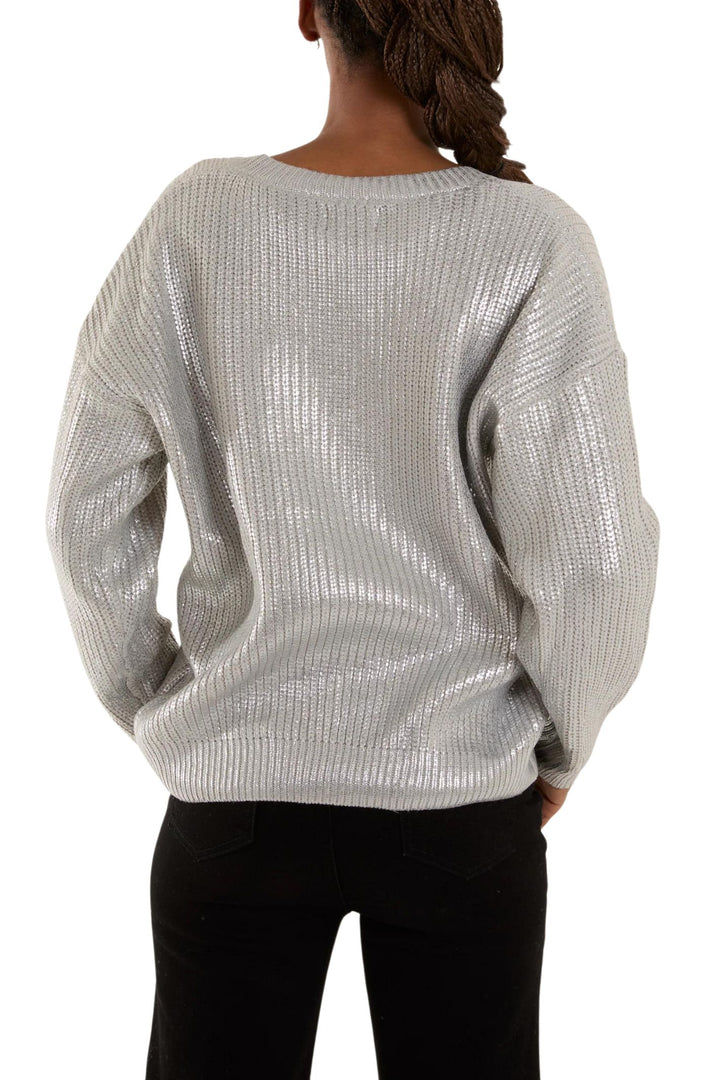 Metallic Silver Coated Knit Jumper