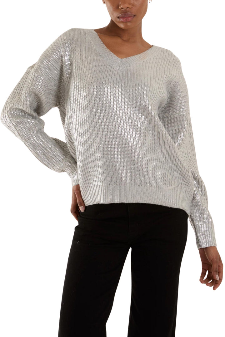 Metallic Silver Coated Knit Jumper