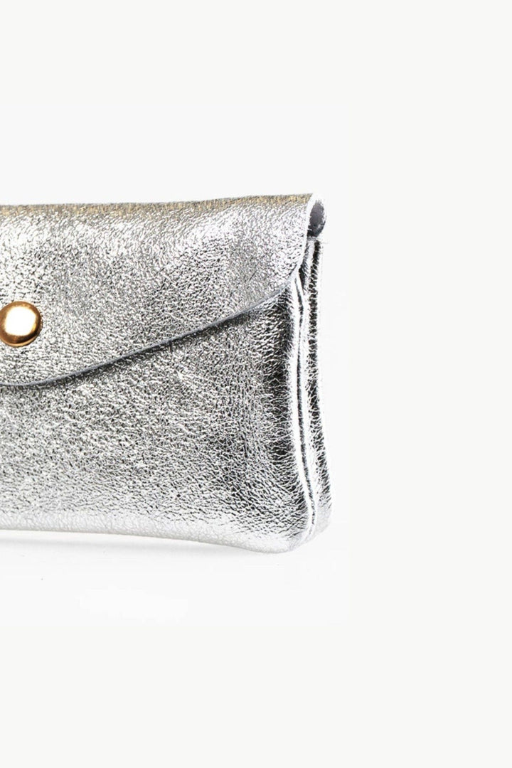 Metallic Silver Medium Leather Coin Purse