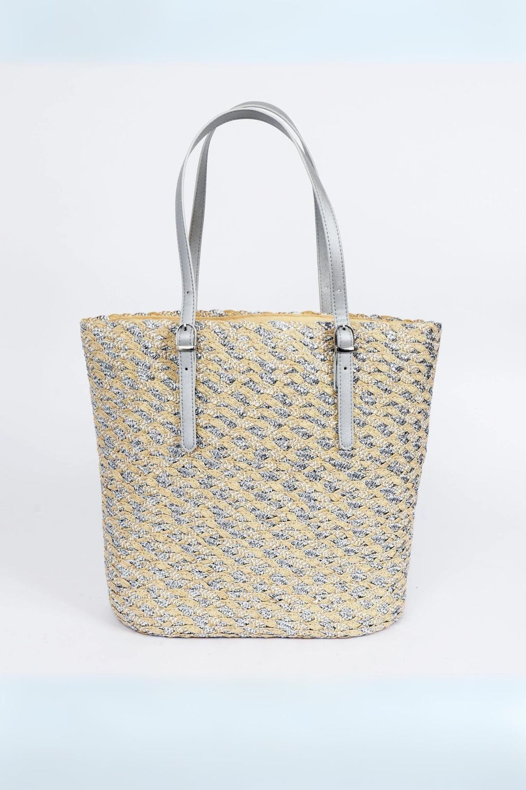 Metallic Silver Woven Straw Tote Bag – Experience Boutique