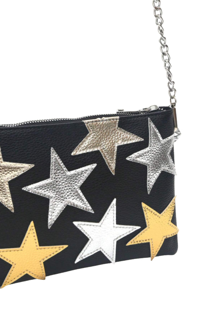 Metallic Silver & Gold Star Clutch Bag