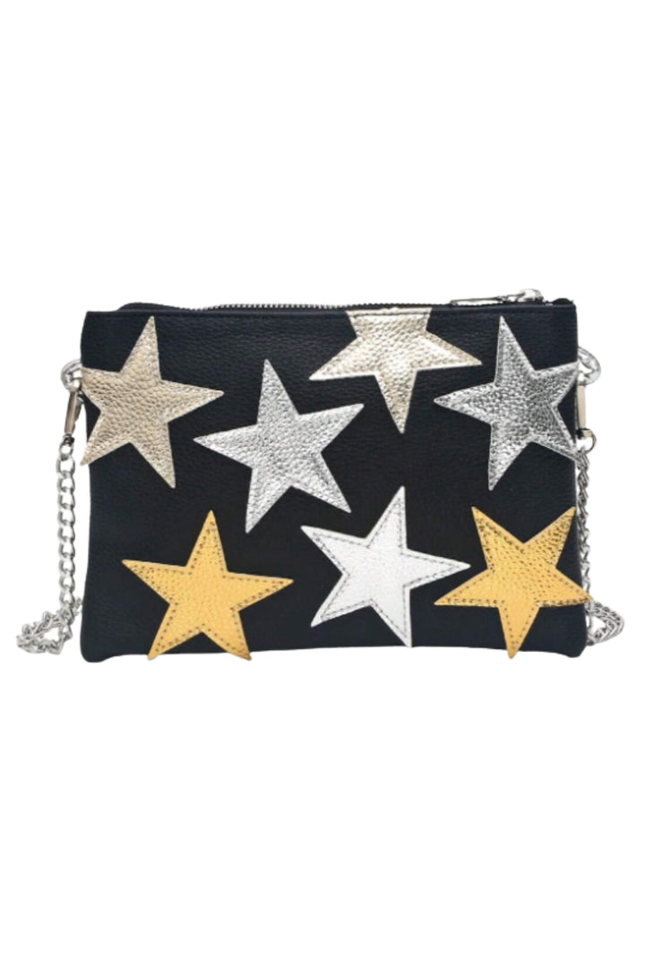 Metallic Silver & Gold Star Clutch Bag