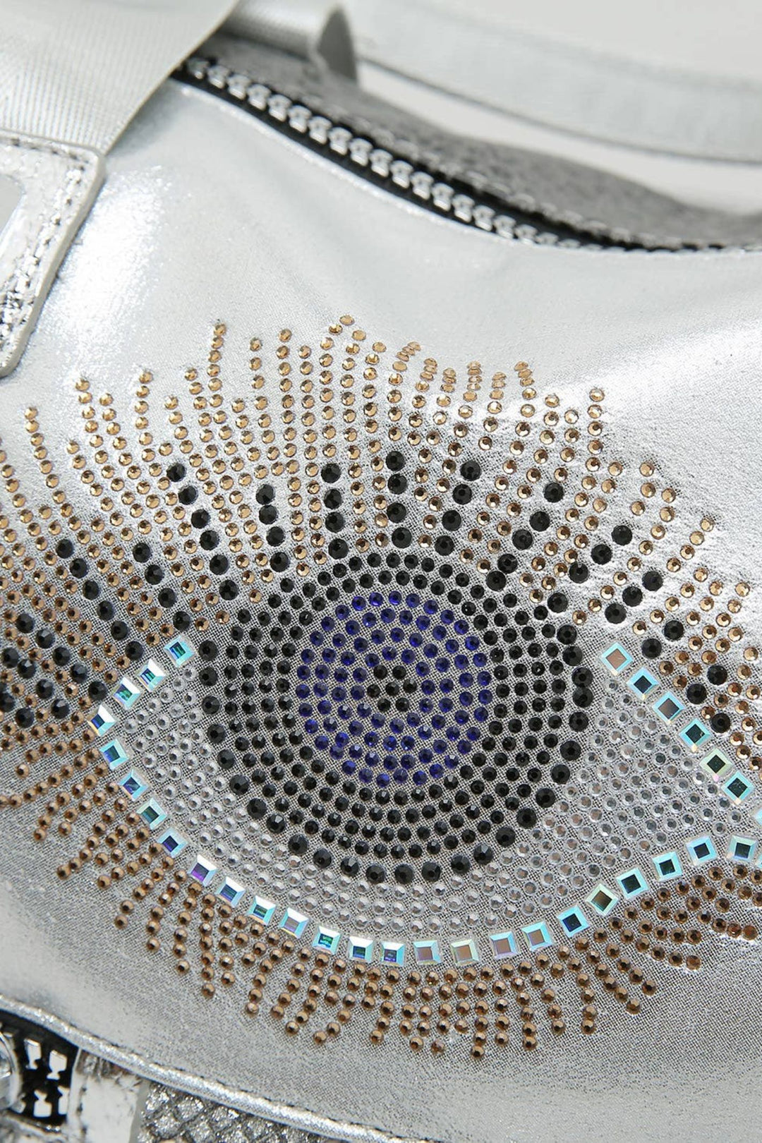 Metallic Slouchy Bag with Unique Eye Design in Silver