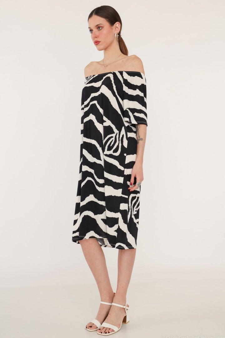 Monochrome Print A-Line Dress