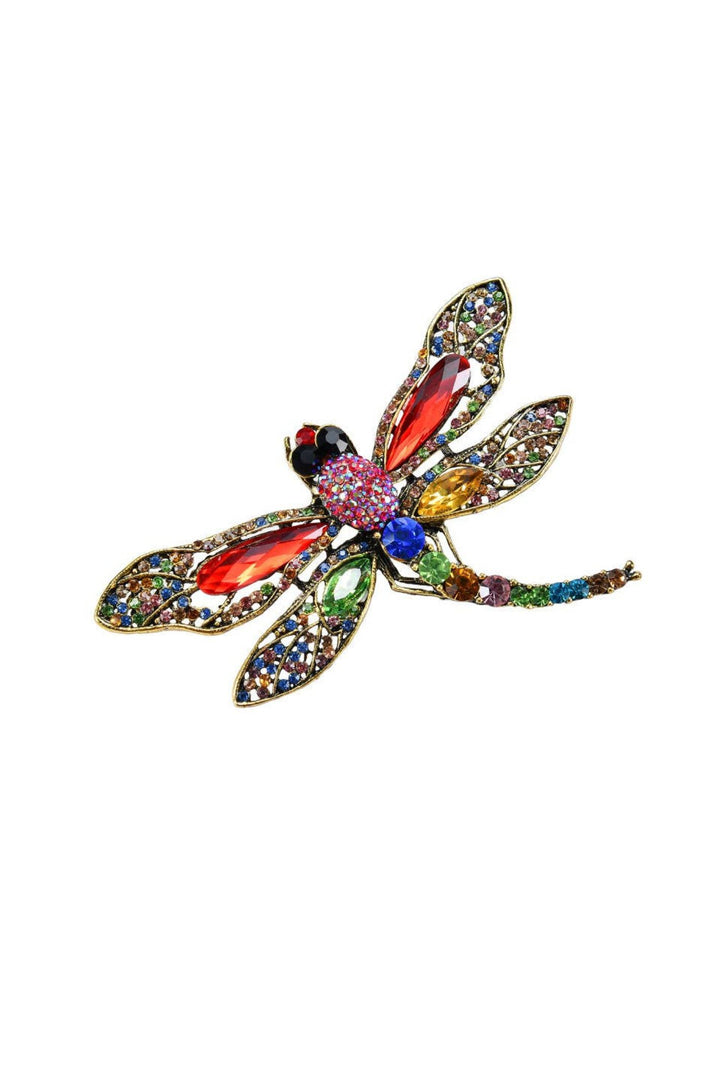 Multi-Colour Crystal Dragonfly Broach