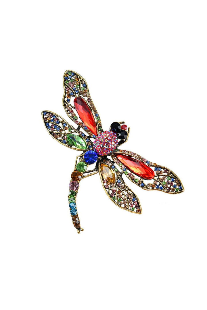 Multi-Colour Crystal Dragonfly Broach