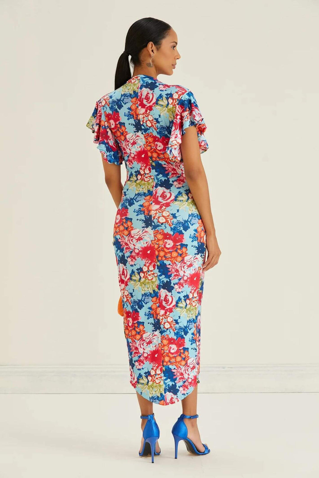 Multi Coloured Floral Wrap Over Dress
