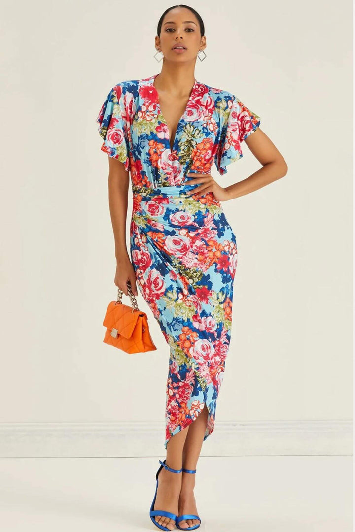 Multi Coloured Floral Wrap Over Dress
