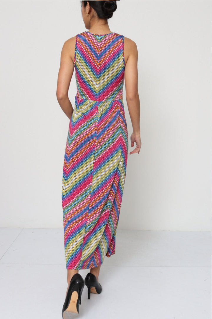 Multi-Coloured Retro Print Sleeveless Maxi Dress