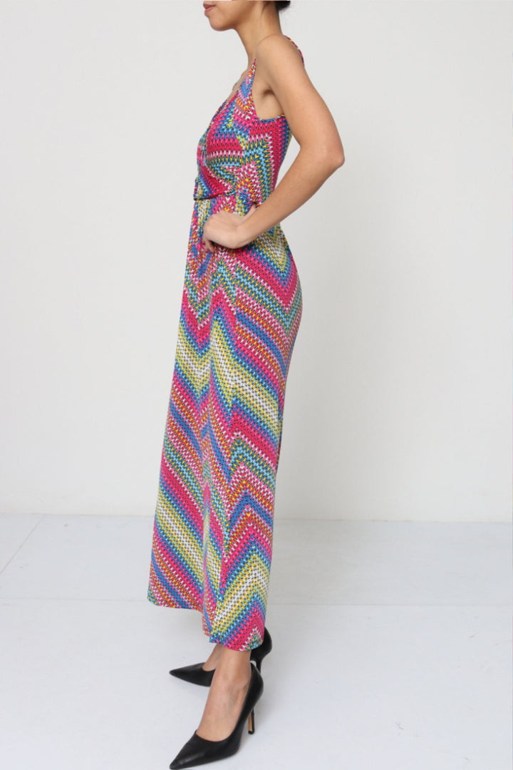 Multi-Coloured Retro Print Sleeveless Maxi Dress