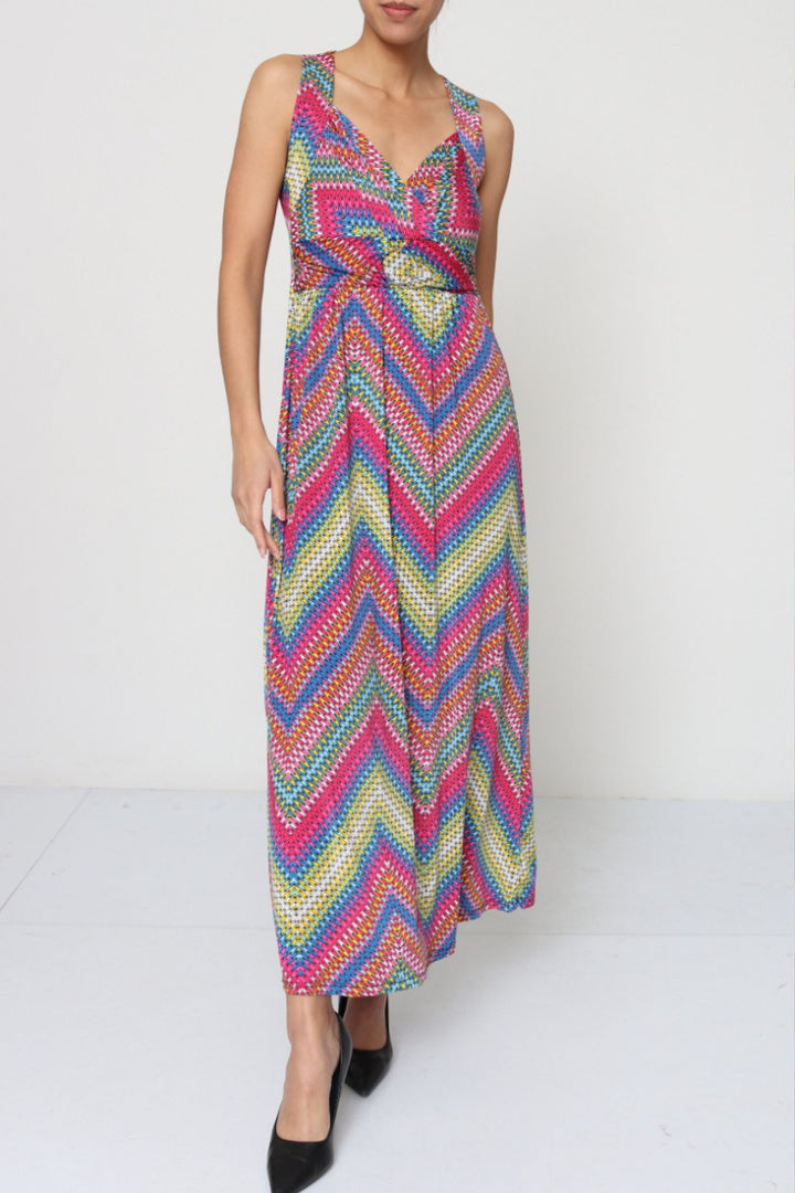 Multi-Coloured Retro Print Sleeveless Maxi Dress