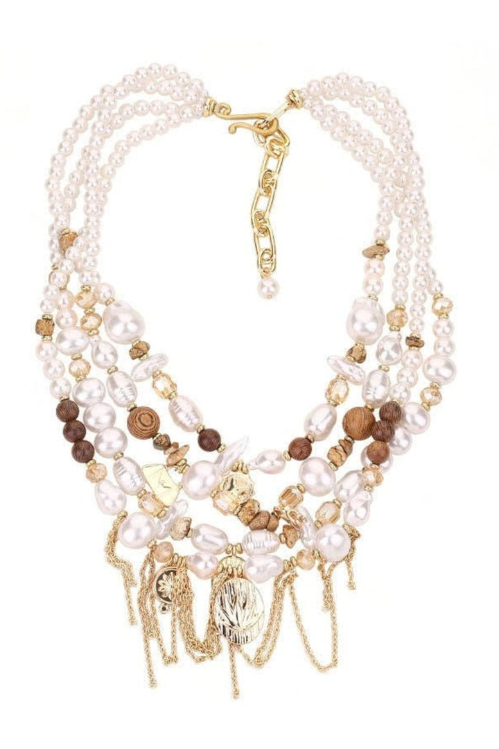 Multi-Layer Pearlies and Gold Charms Necklace