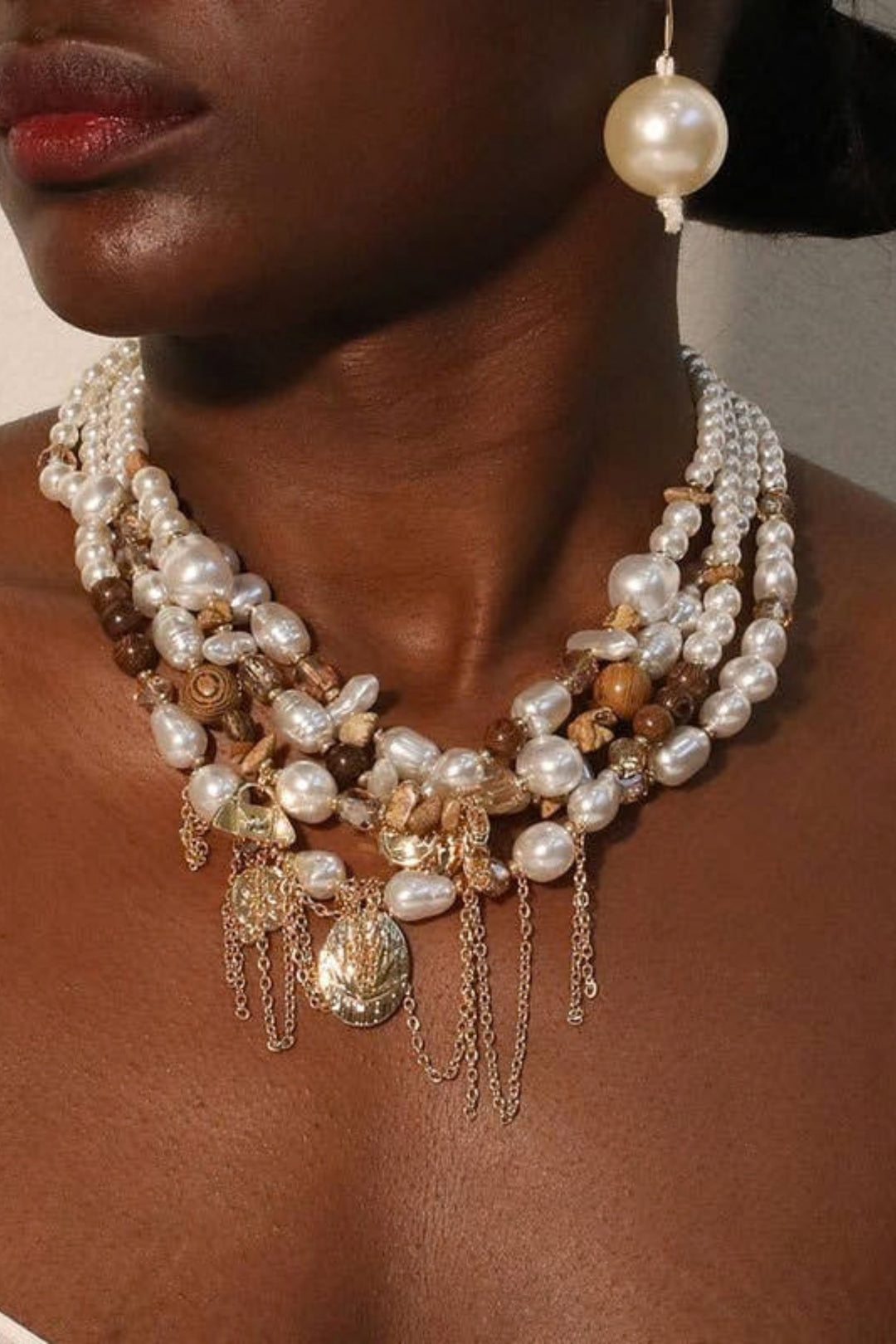Multi-Layer Pearlies and Gold Charms Necklace