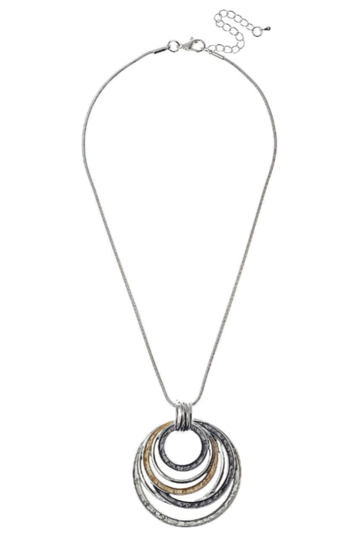 Multi-Tone Metallic Circle Pendant Necklace