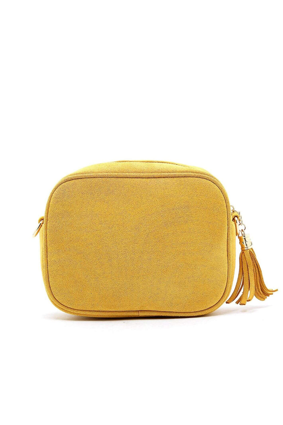 Mustard Faux Suede Camera Bag With Funky Strap