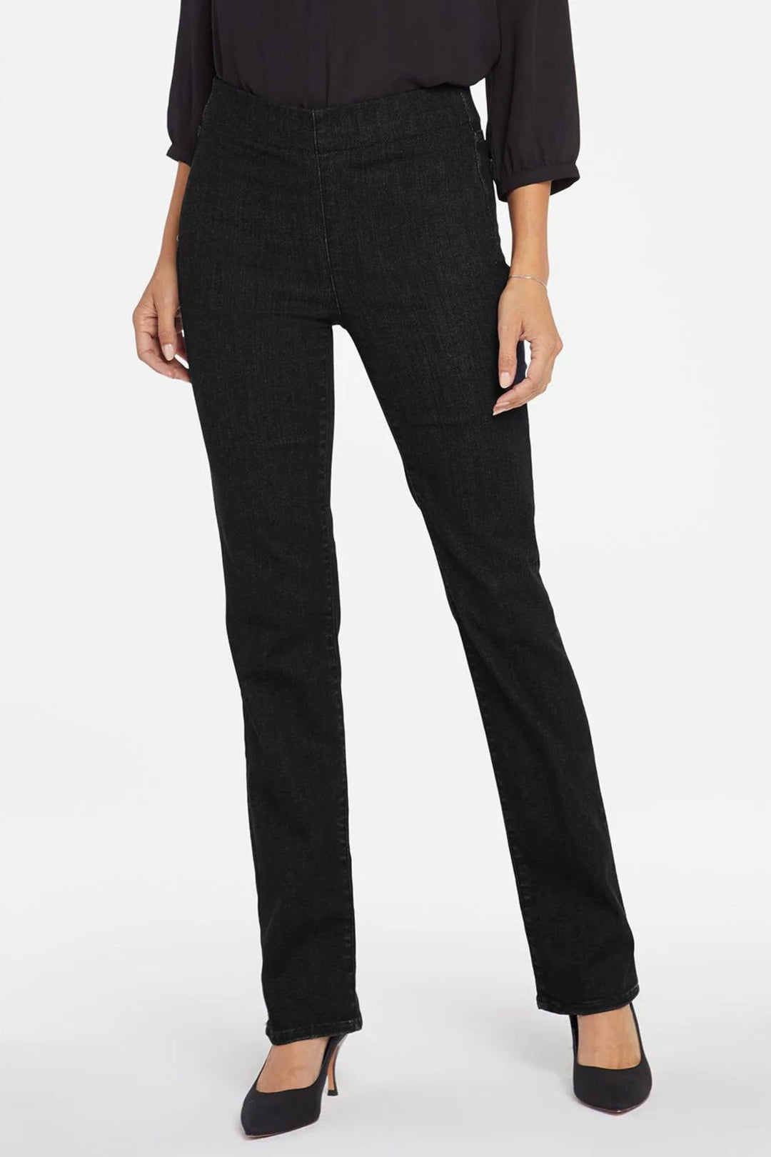 NYDJ Marilyn MMBSMS8514 Black Pull On Straight Leg Jeans - Experience Boutique