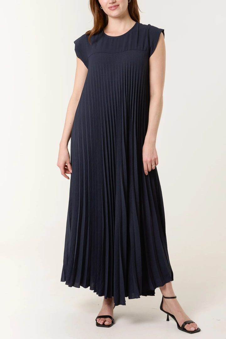 Navy Blue Pleated Maxi Dress