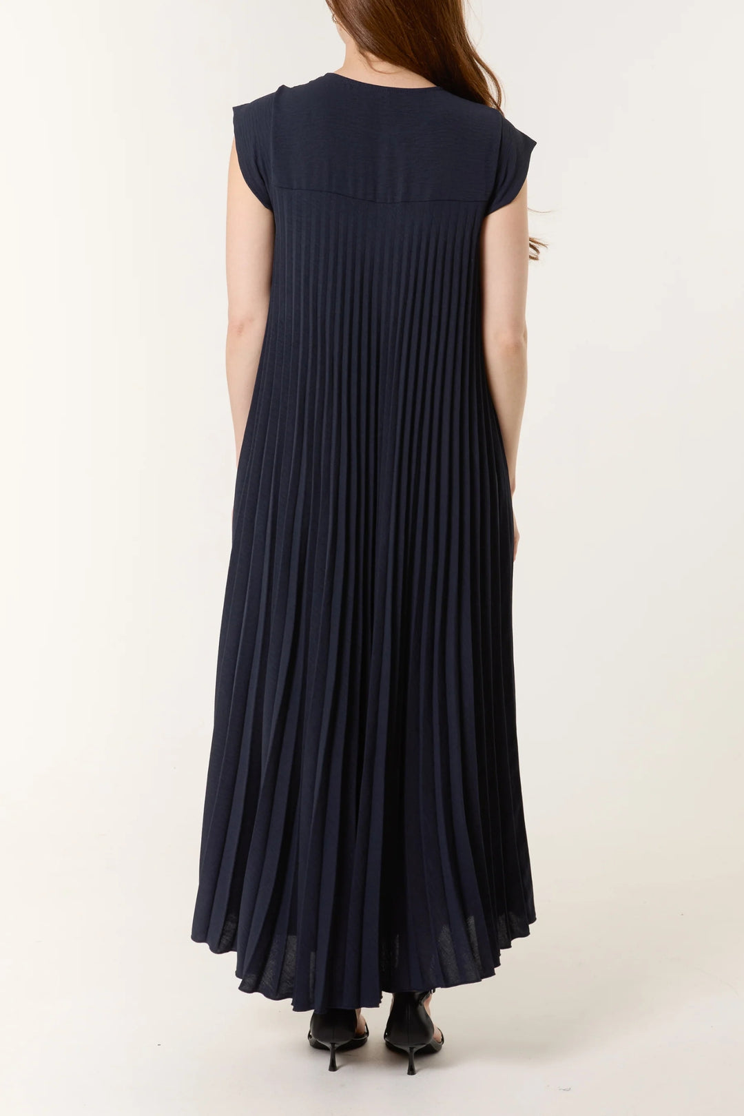 Navy Blue Pleated Maxi Dress
