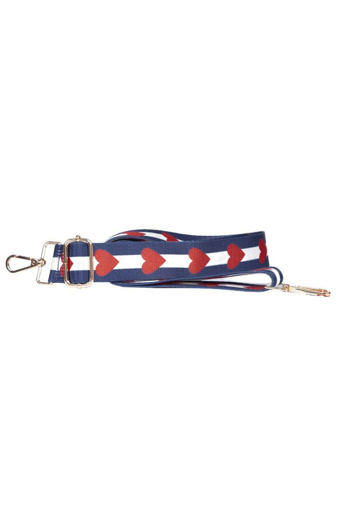Navy Blue Red Stripe and Love Heart Bag Strap