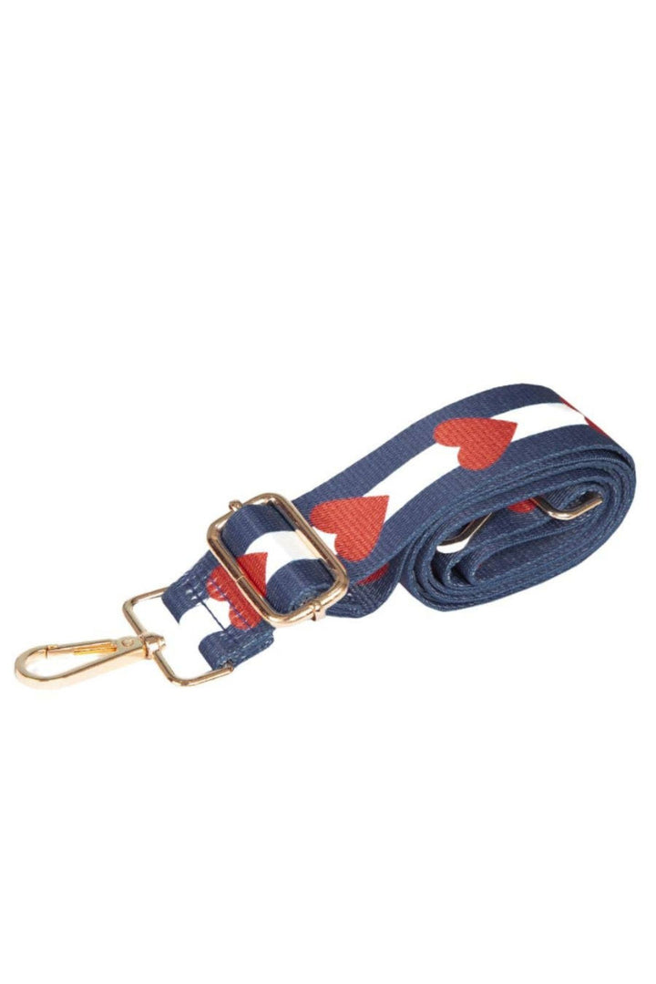 Navy Blue Red Stripe and Love Heart Bag Strap
