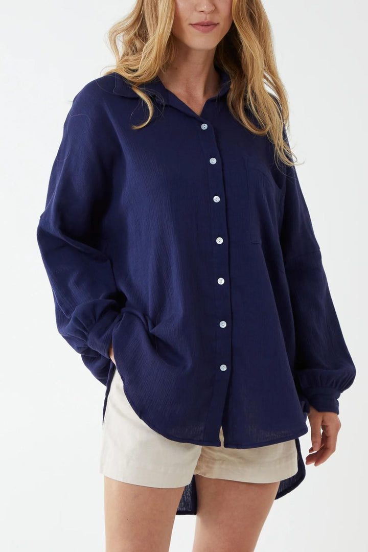 Navy Cotton Oversized Shirt