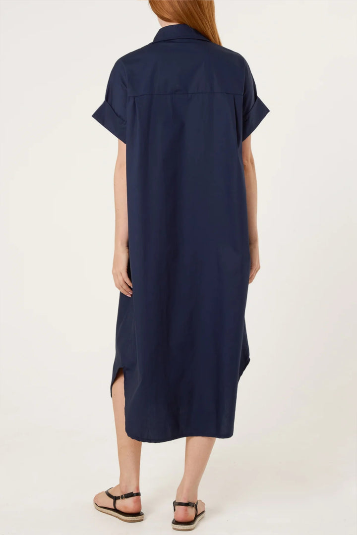 Navy Gold Starfish Button Midi Shirt Dress