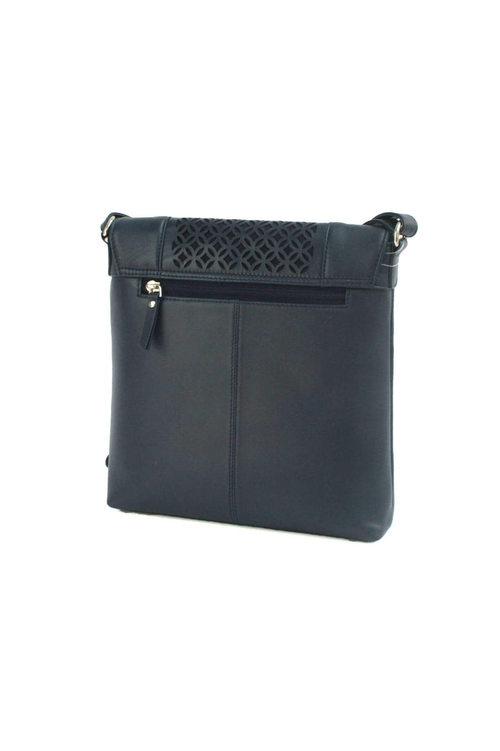 Navy Leather Janice Lazercut Handbag