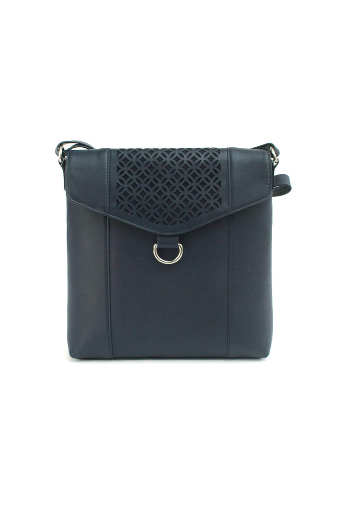 Navy Leather Janice Lazercut Handbag
